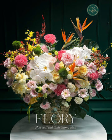 Lẵng 61 rạng rỡ - Tông vàng cam hồng