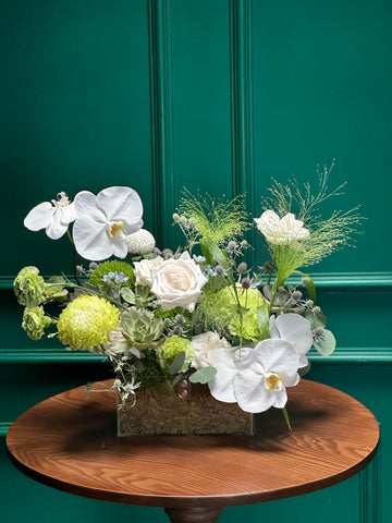 Lẵng 32 an nhiên - Tông trắng xanh lá Hồ Điệp