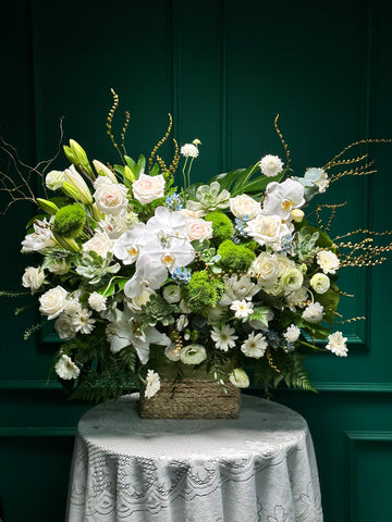 Lẵng 35 an yên - Tông trắng xanh lá