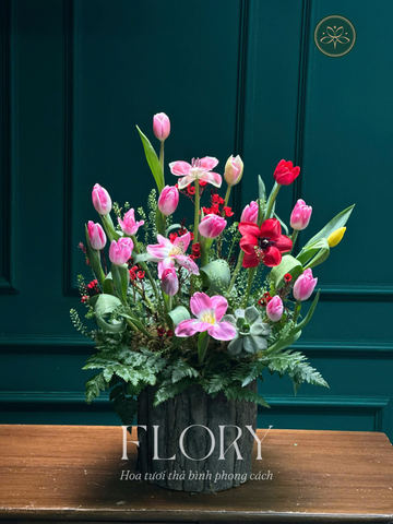 Lẵng 39 mộng mơ - Tông hồng tulip