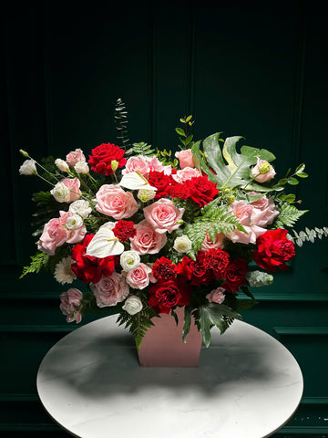 Lẵng 50 Rực Rỡ - Tông đỏ hồng